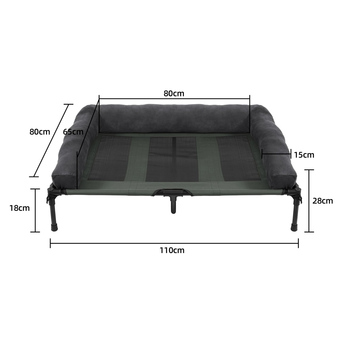 Elevated Pet Bed with Detachable Bolster and Two Covers XL 110 x 80 x 28 cm Extra Large