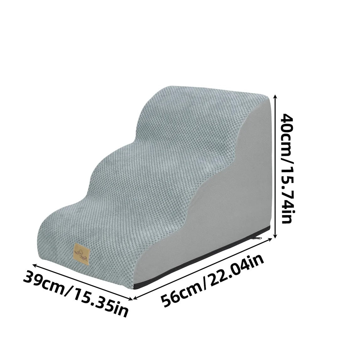 Pet Stairs 3 Steps High Density Sponge Foam with Removable Cover Grey 39 × 56 × 40 cm