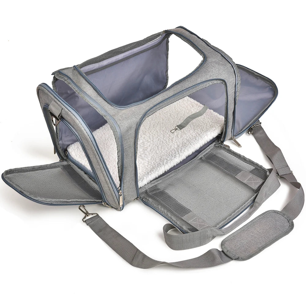 Pet Carrier Bag Soft Sided Polyester Travel Carrier with Mesh Panels M 50 × 34 × 34 cm