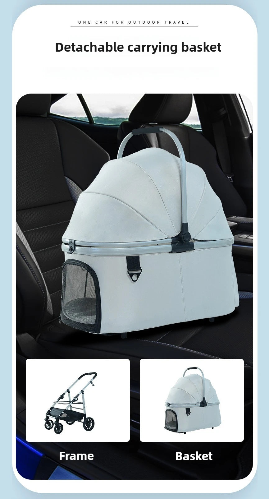 Foldable Pet Stroller Gray Detachable Carrier for Cats and Dogs