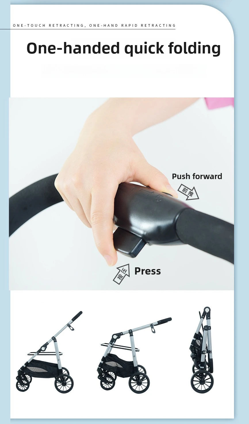 Foldable Pet Stroller Gray Detachable Carrier for Cats and Dogs