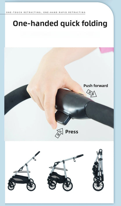 Foldable Pet Stroller Gray Detachable Carrier for Cats and Dogs