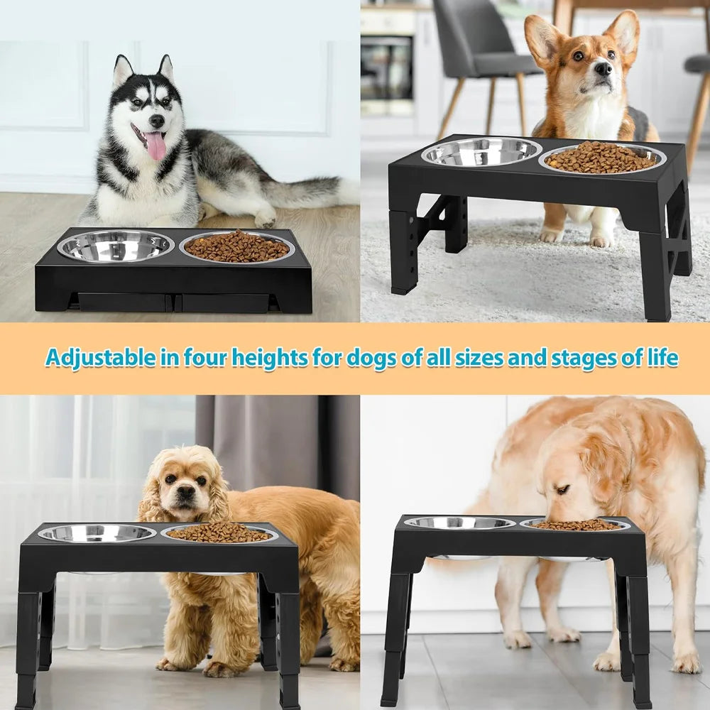 Elevated Dog Feeder with Adjustable Stand and Double Stainless Steel Bowls