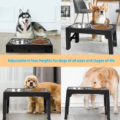 Elevated Dog Feeder with Adjustable Stand and Double Stainless Steel Bowls