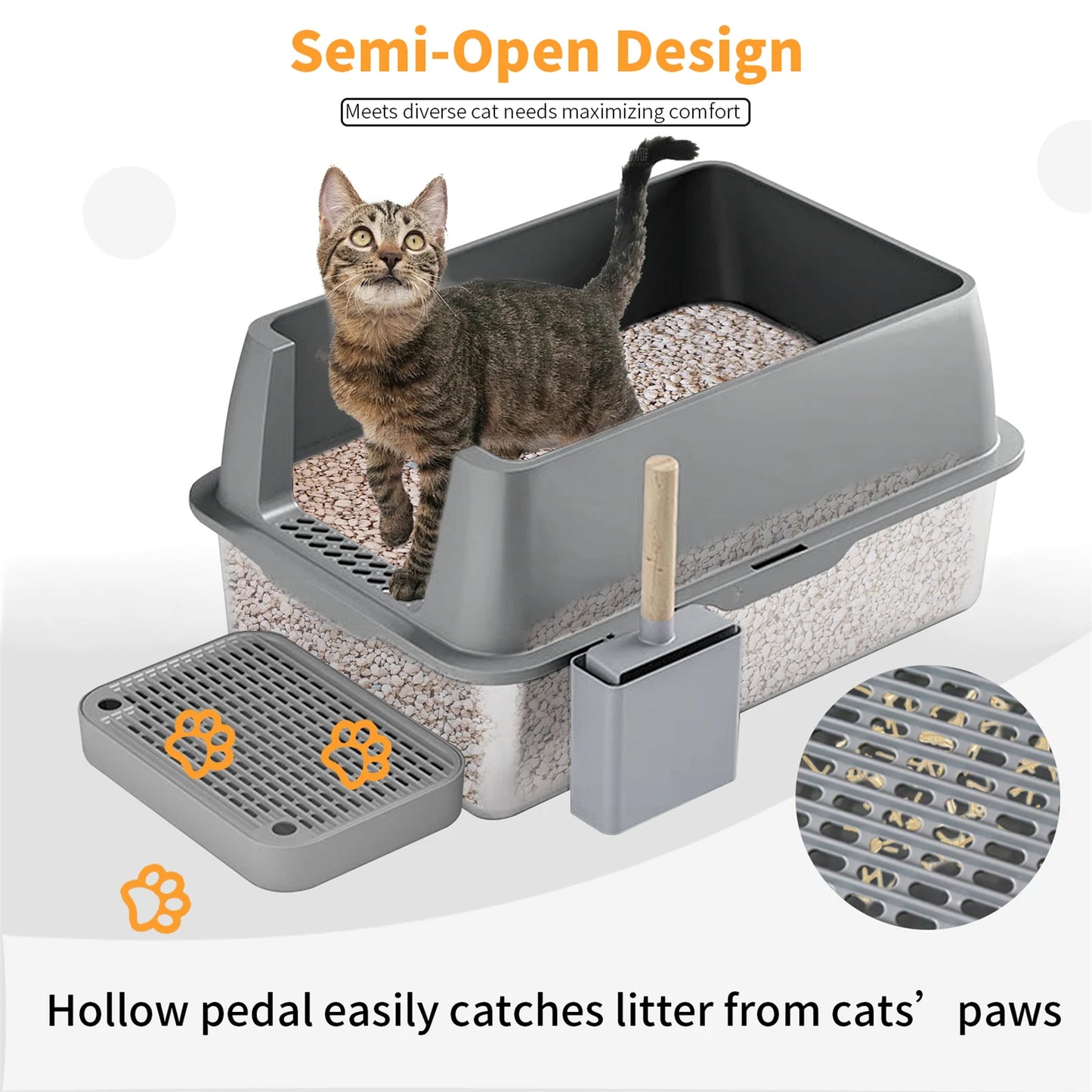Extra Large Cat Litter Box with Lid Stainless Steel 65 L Capacity High Sides Semi Open or Fully Closed