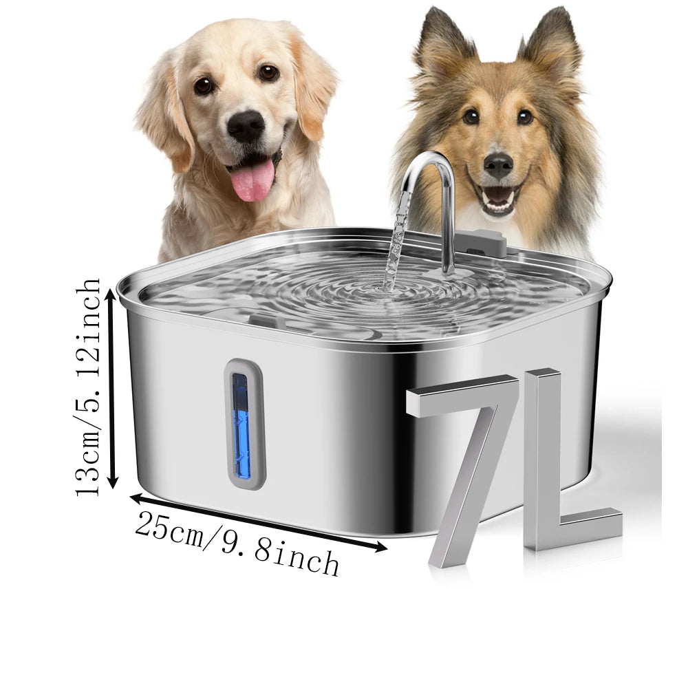 Automatic Pet Water Fountain 7 L Stainless Steel with Water Level Window
