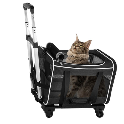 Pet Rolling Carrier with 360° Wheels Breathable Mesh Two Opening Design Padded Handle 29.5 x 44 x 29.5 cm