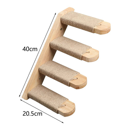 Wall Mounted Cat Climbing Stair Wooden Step with Sisal Rope 40 cm 1 piece