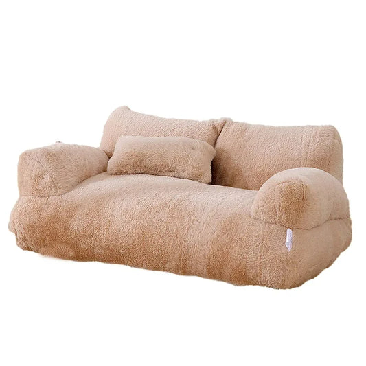 Cat Bed Sofa Plush Pet Bed with Pillow Anti Slip Base Kaki 55 × 38 × 18 cm