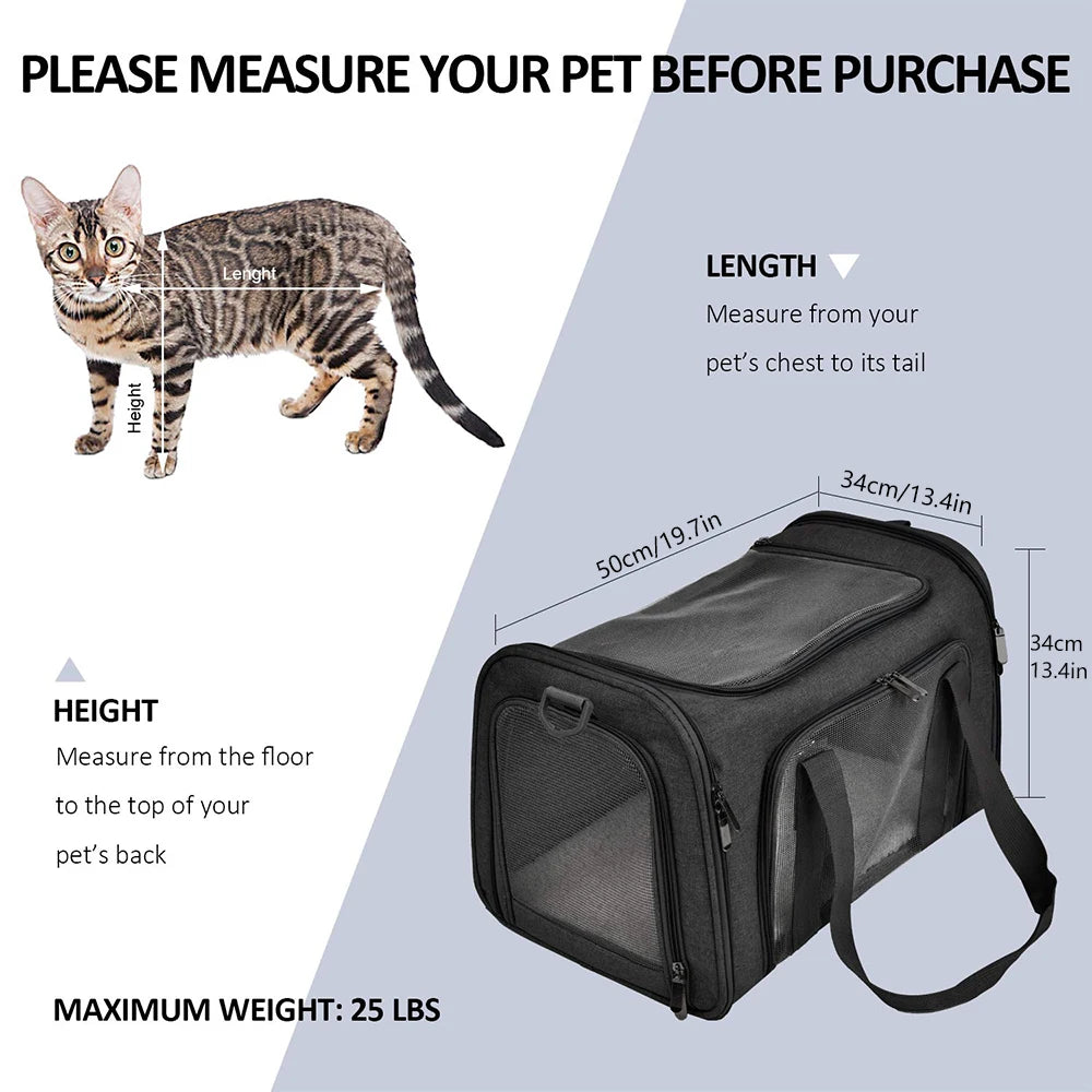 Pet Carrier Bag Soft Sided Polyester Travel Carrier with Mesh Panels M 50 × 34 × 34 cm