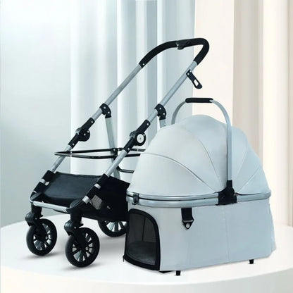 Foldable Pet Stroller Gray Detachable Carrier for Cats and Dogs