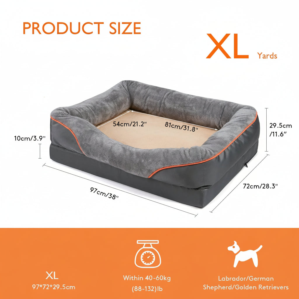 XL Orthopedic Dog Bed Memory Foam Cushion with Removable Cover Grey