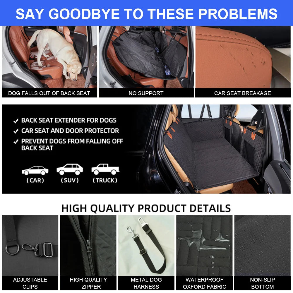 Dog Car Seat Cover Hard Bottom Waterproof Rear Seat Protector 133 x 160 cm