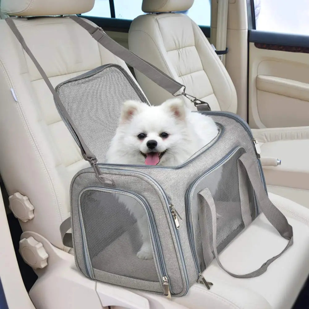 Pet Carrier Bag Soft Sided Polyester Travel Carrier with Mesh Panels M 50 × 34 × 34 cm