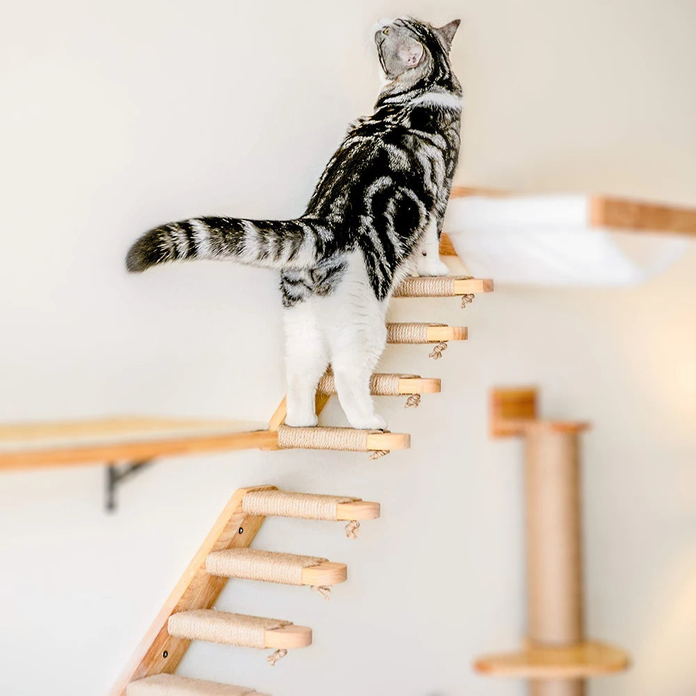 Wall Mounted Cat Climbing Stair Wooden Step with Sisal Rope 40 cm 2 pieces