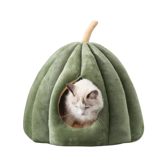 Enclosed Cat Bed Pumpkin Shape Pet Sleeping House Green L 50 × 50 × 40 cm