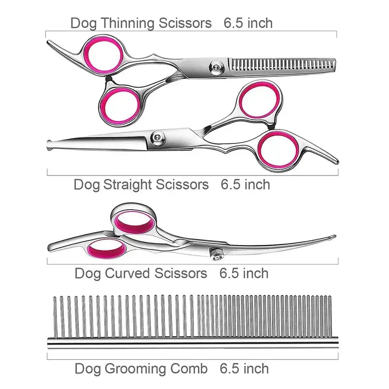 Dog Grooming Scissors Set Stainless Steel Straight Curved Thinning Scissors and Comb 16.5 cm