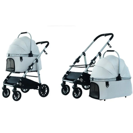 Foldable Pet Stroller Gray Detachable Carrier for Cats and Dogs