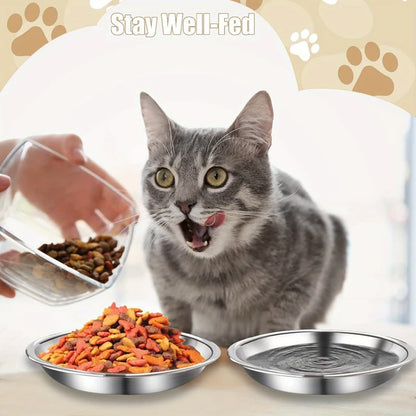 6 Piece Stainless Steel Pet Feeding Bowls Rounded Low Profile Design 16 cm
