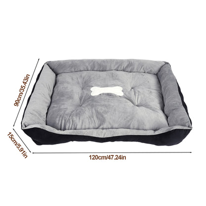 Square Pet Bed with Pillow Blanket and Bone Toy Cotton Pet Sleep Basket 120 x 90 x 15 cm