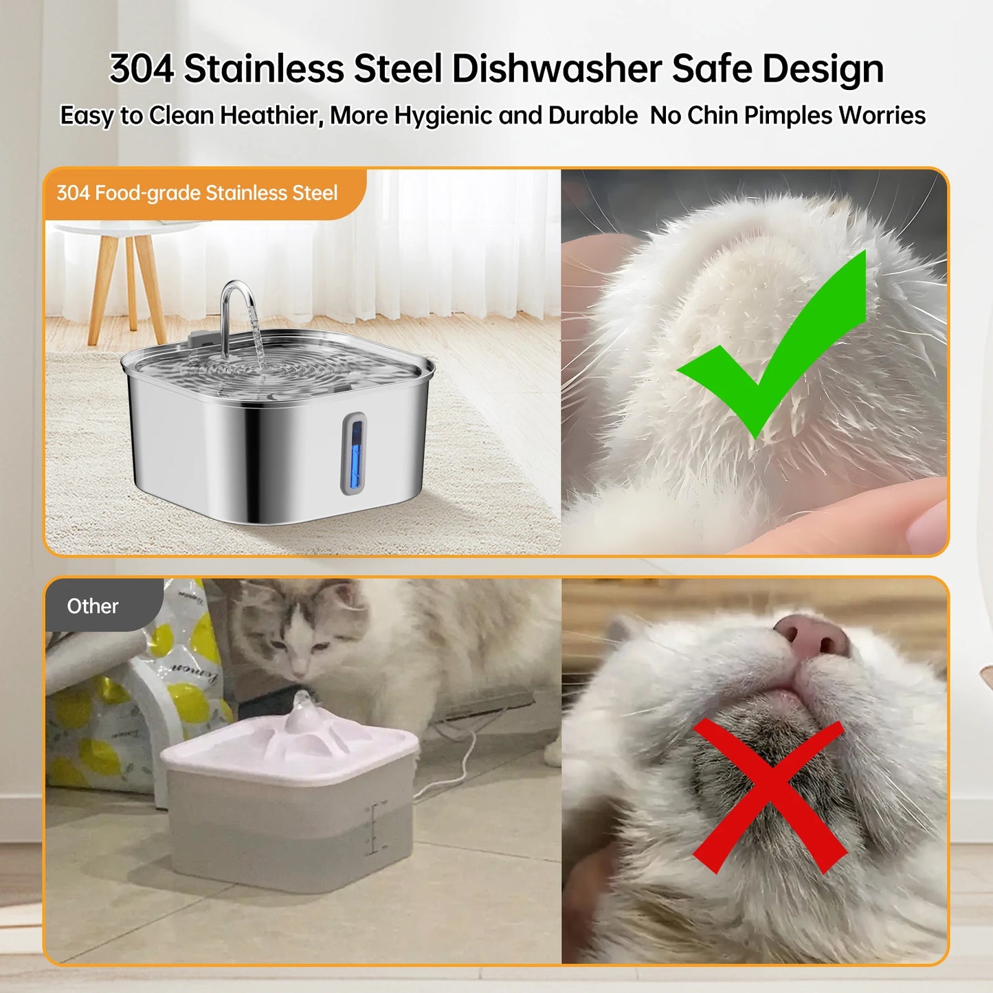Automatic Pet Water Fountain 7 L Stainless Steel with Water Level Window