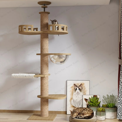 Multi-Level Cat Tree with Hammock Scratching Posts and Pine Wood Frame