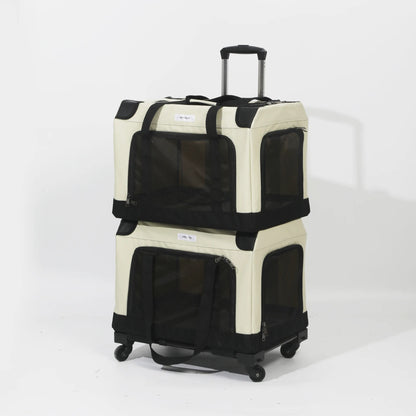 Foldable Double Decker Pet Trolley Carrier Rice Black for Cats and Dogs up to 20kg