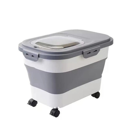 Foldable Pet Food Storage Container with Clear Lid Rolling Wheels and Airtight Lid