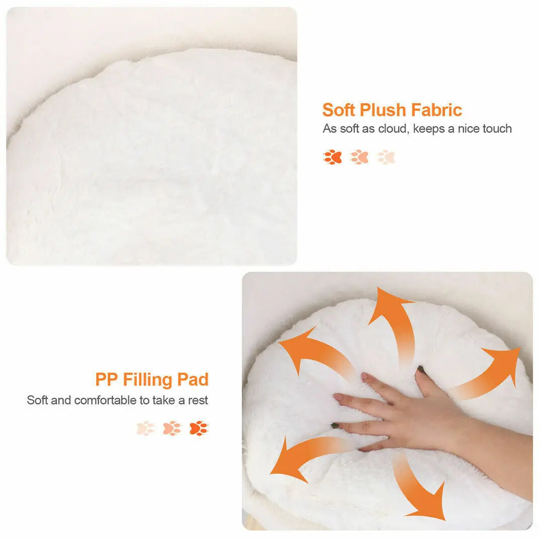 Cat Bed Sofa Plush Fabric Wooden Legs Cushion Pad Small and Medium Pets 41.5cm 61.5cm White