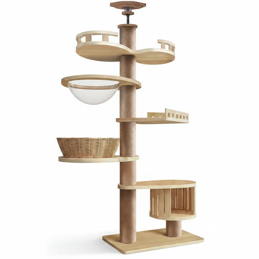 Multi-Level Cat Tree with Hammock Scratching Posts and Pine Wood Frame