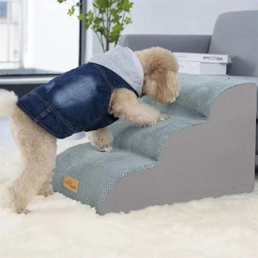 Pet Stairs 3 Steps High Density Sponge Foam with Removable Cover Grey 39 × 56 × 40 cm