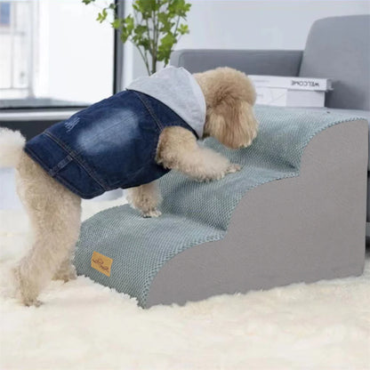 Pet Stairs 3 Steps High Density Sponge Foam with Removable Cover Grey 39 × 56 × 40 cm