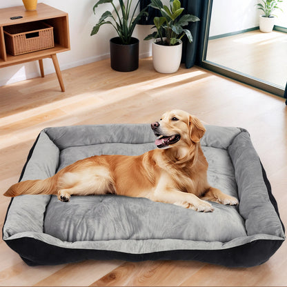 Square Pet Bed with Pillow Blanket and Bone Toy Cotton Pet Sleep Basket 120 x 90 x 15 cm