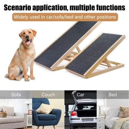 Foldable Pet Ramp Adjustable Height Wooden Ramp with Carpet Surface 45kg Capacity Small: 70 × 35 × (30–40) cm