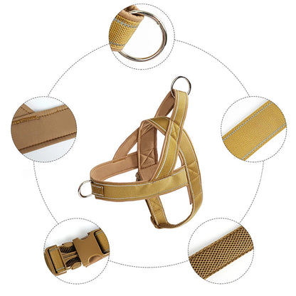 Dog Harness Adjustable Nylon with Handle and Two Leash Buckles XL Khaki