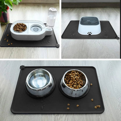 2PCS Silicone Pet Feeding Mat Waterproof Non-Slip Placemat 48 x 30 cm Black