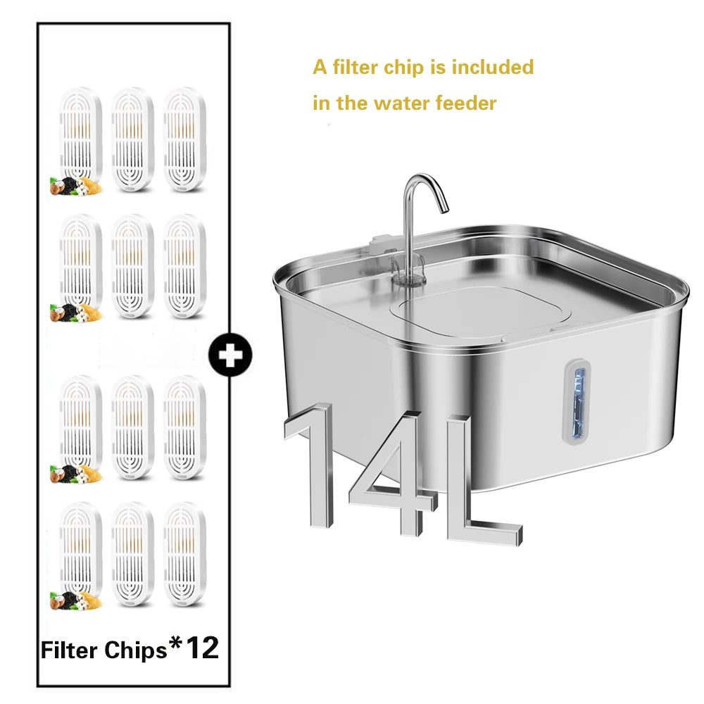 Automatic Pet Water Fountain 7 L Stainless Steel with Water Level Window