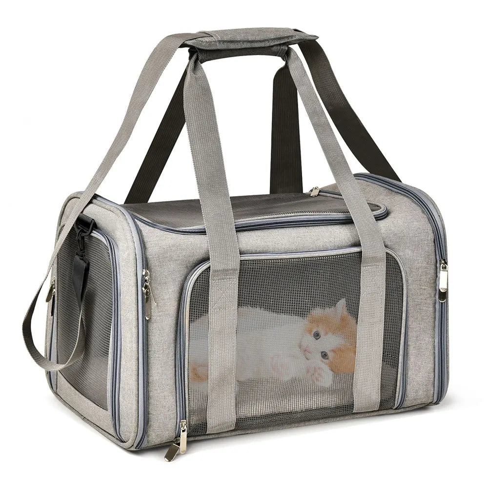 Pet Carrier Bag Soft Sided Polyester Travel Carrier with Mesh Panels M 43 × 28 × 28 cm