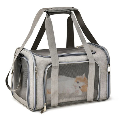 Pet Carrier Bag Soft Sided Polyester Travel Carrier with Mesh Panels M 43 × 28 × 28 cm