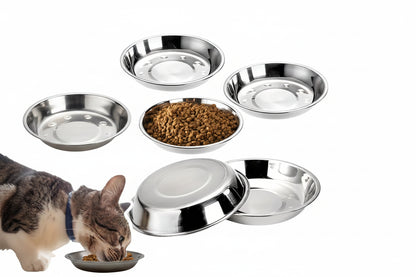 6 Piece Stainless Steel Pet Feeding Bowls Rounded Low Profile Design 16 cm