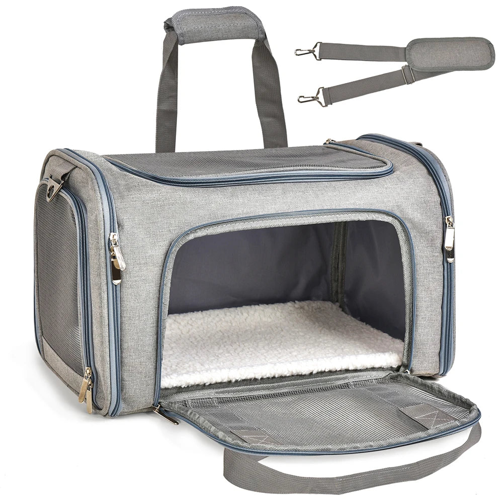 Pet Carrier Bag Soft Sided Polyester Travel Carrier with Mesh Panels M 43 × 28 × 28 cm