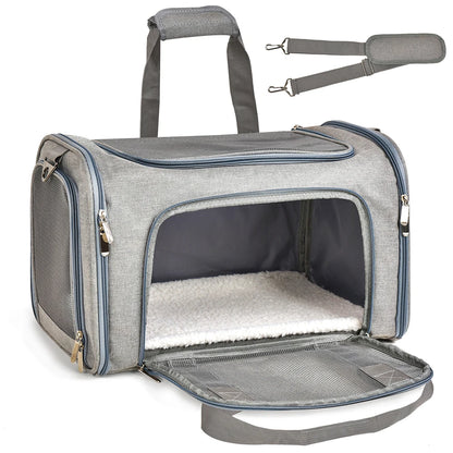 Pet Carrier Bag Soft Sided Polyester Travel Carrier with Mesh Panels M 43 × 28 × 28 cm