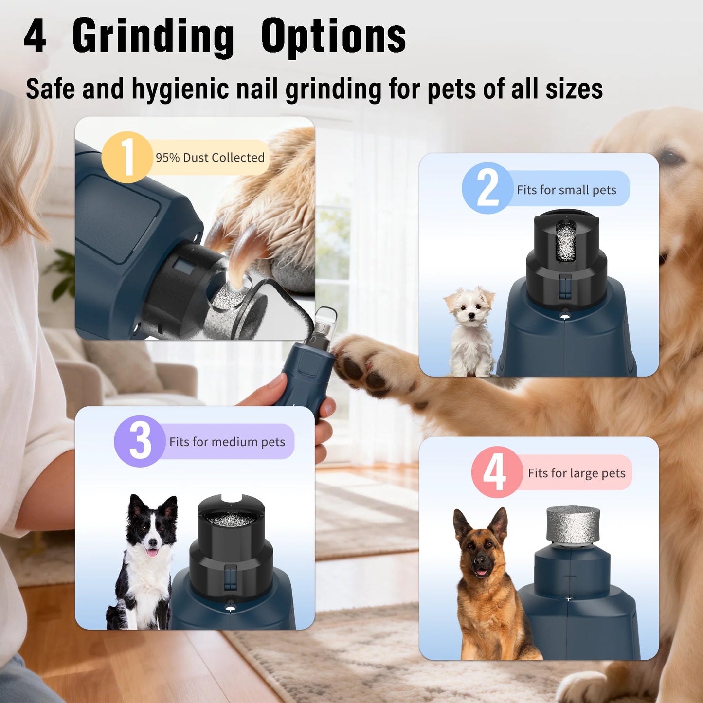 Electric Pet Nail Grinder 6 Speed with Dual LED Lights USB Rechargeable for Dogs and Cats