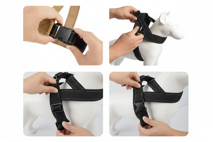 Dog Harness Adjustable Nylon with Handle and Two Leash Buckles XL Black
