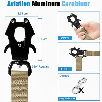 Dog Leash with Shock Absorbing Bungee Dual Handles Metal Clip and Car Seatbelt Khaki