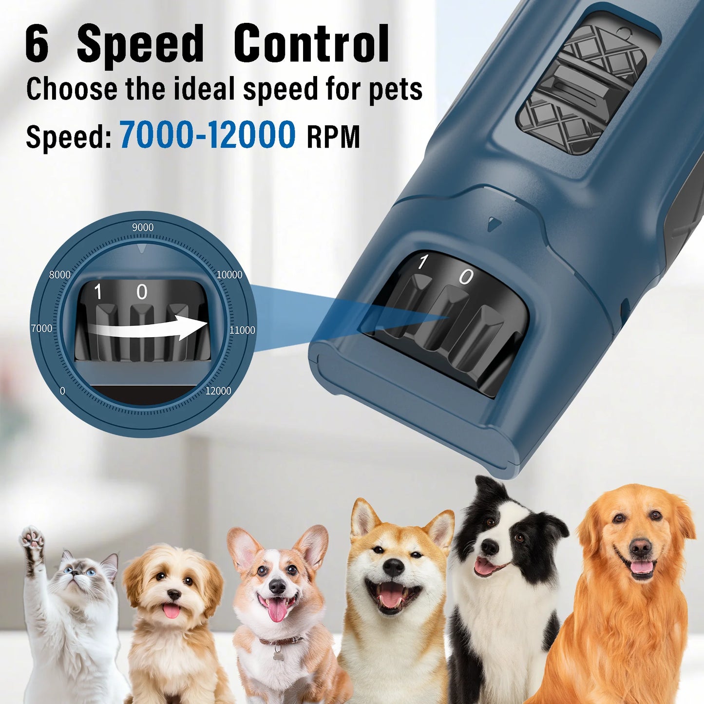 Electric Pet Nail Grinder 6 Speed with Dual LED Lights USB Rechargeable for Dogs and Cats