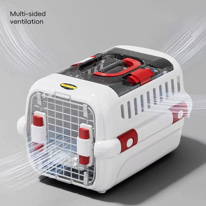 Cat Carrier Small Plastic Travel Carrier with Sliding Door and Top Skylight 49 × 32 × 30 cm