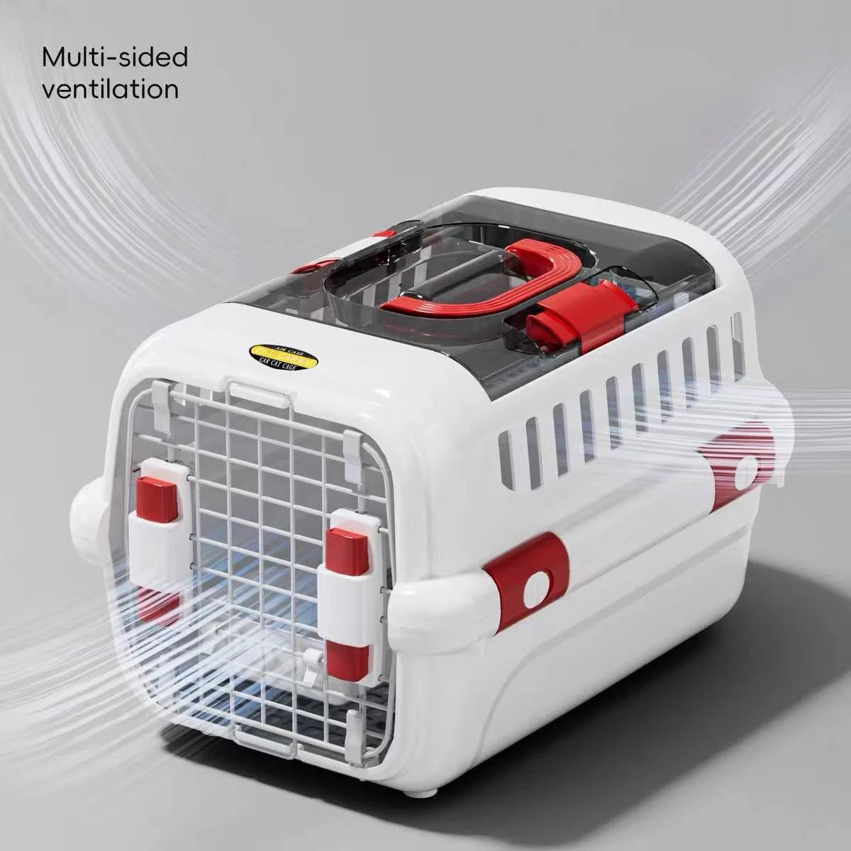 Cat Carrier Large Plastic Travel Carrier with Sliding Door and Top Skylight 56 × 36 × 34 cm