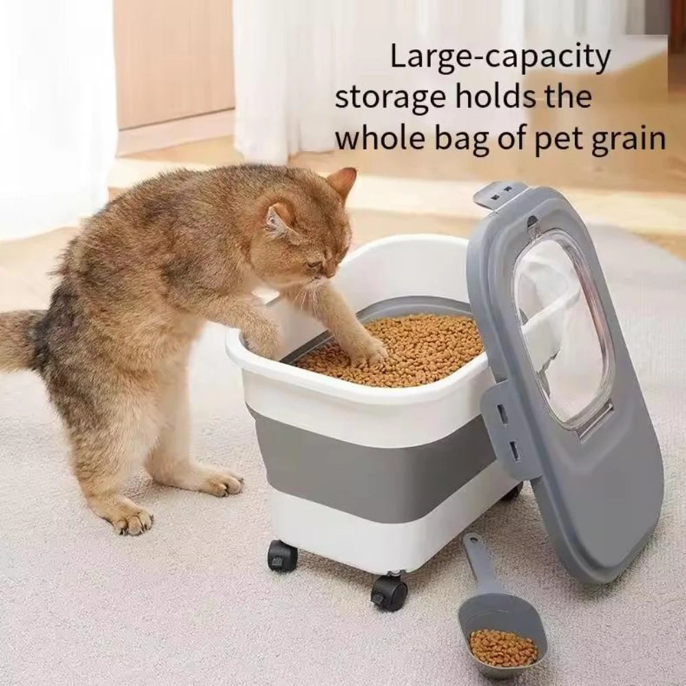Foldable Pet Food Storage Container with Clear Lid Rolling Wheels and Airtight Lid