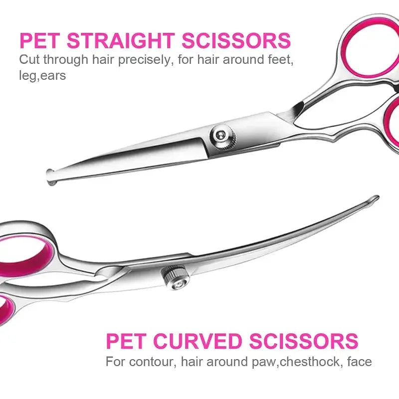 Dog Grooming Scissors Set Stainless Steel Straight Curved Thinning Scissors and Comb 16.5 cm
